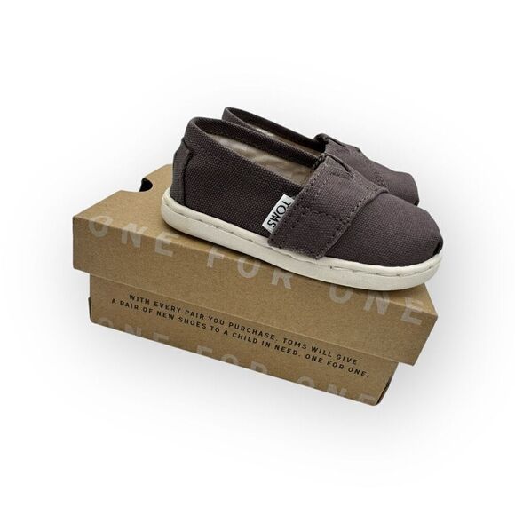 NWT Toms Kids Tiny Classic Hook & Loop Alpargata Sneaker Shoes Ash Canvas Sz T5 - Picture 8 of 10